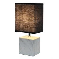 Simple Designs - Petite Marbled Ceramic Table Lamp with Fabric Shade - White base/Black shade