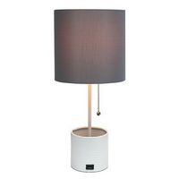 Simple Designs - White Hammered Metal Organizer Table Lamp with USB charging port and Fabric Shad...