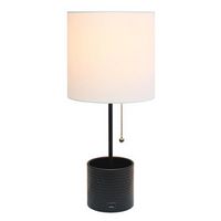 Simple Designs - Hammered Metal Organizer Table Lamp with USB charging port and Fabric Shade - Bl...