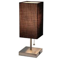 Simple Designs - Petite Stick Lamp with USB Charging Port and Fabric Shade - Brushed Nickel base/...