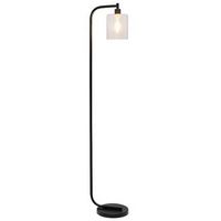 Simple Designs - Antique Style Industrial Iron Lantern Floor Lamp with Glass Shade - Black