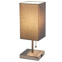 Simple Designs - Petite Stick Lamp with USB Charging Port and Fabric Shade - Brushed Nickel base/...