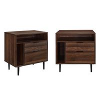 Walker Edison - Mid Century Storage Side Table set of 2 - Dark Walnut