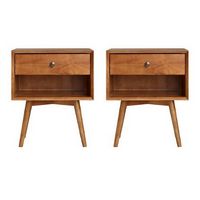 Walker Edison - Mid Century Open Cubby Nightstand set of 2 - Caramel