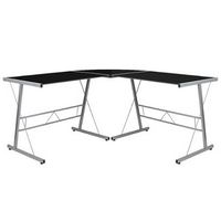 Alamont Home - Ginny L Contemporary Glass  Home Office Desk - Black Top/Silver Frame