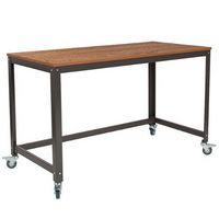 Flash Furniture - Livingston Computer Table and Desk in Wood Grain Finish with Metal Wheels - Bro...