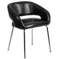 Flash Furniture - Fusion  Contemporary Leather/Faux Leather Side Chair - Upholstered - Black