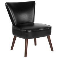 Alamont Home - Hercules Holloway Midcentury Leather/Faux Leather Side Chair - Upholstered - Black...