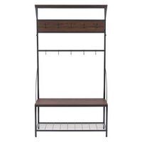 CorLiving - Rowan Wood Grain and Metal Hall Tree Bench and Shoe Rack - Brown and Black