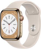 Apple Watch Series 8 GPS + Cellular 45mm Gold Stainless Steel Case with Starlight Sport Band - M/...