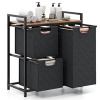 Costway Freestanding Laundry Hamper Basket Organizer w/ 3 Pull-Out Removable Bags - Black, Rustic...