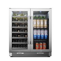 LanboPro - 31 Bottle 58 Can 2 Doors Seamless Stainless Steel Combo Wine and Beverage Refrigerator...