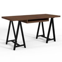 Simpli Home - Sawhorse industrial 60 inch wide solid wood and metal desk - Walnut