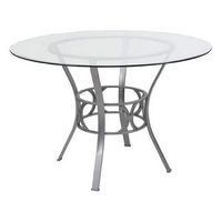 Alamont Home - Carlisle 45'' Round Glass Dining Table with Crescent Style Metal Frame - Clear Top...