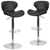 Alamont Home - Contemporary Vinyl Adjustable Height Curved Back Barstool (set of 2) - Black Vinyl