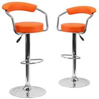 Alamont Home - Contemporary Vinyl Adjustable Height Barstool with Arms (set of 2) - Orange