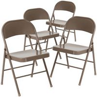 Alamont Home - Hercules Series Double Braced Metal Folding Chair (set of 4) - Beige