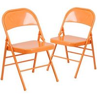Alamont Home - Hercules Colorburst Series Double Hinged Metal Folding Chair (set of 2) - Orange M...