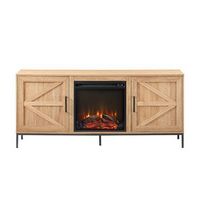 Walker Edison - Modern Farmhouse Barn Door Fireplace TV Stand for Most TVs up to 65” - Coastal Oak