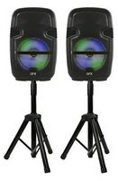 QFX - 2 TWS Portable Bluetooth Speakers with Stands and wired Microphone - Black