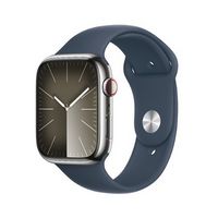 Apple Watch Series 9 (GPS + Cellular) 45mm Silver Stainless Steel Case with Storm Blue Sport Band...