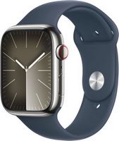 Apple Watch Series 9 (GPS + Cellular) 45mm Silver Stainless Steel Case with Storm Blue Sport Band...