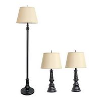 Lalia Home 3 Piece Metal Lamp Set with Tan Tapered Drum Fabric Shades - Restoration Bronze
