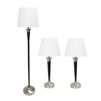 Lalia Home 3 Piece Metal Lamp Set with White Tapered Drum Fabric Shades - Black and Brushed Nicke...
