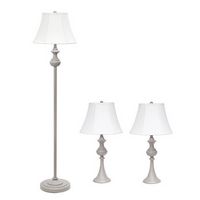 Lalia Home 3 Piece Metal Lamp Set with White Empire Fabric Shades - Gray/White Shades