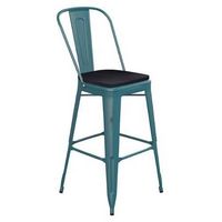 Alamont Home - Carly All-Weather Bar Height Stool with Poly Resin Seat - Kelly-Blue Teal/Black - ...