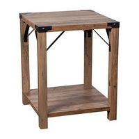 Alamont Home - 2-Tier Side Table with Metal Side Braces and Corner Caps - Rustic Oak