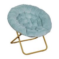 Alamont Home - Folding XL Faux Fur Saucer Chair for Dorm or Bedroom - Dusty Aqua/Soft Gold