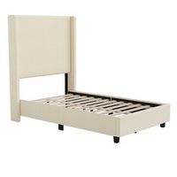 Alamont Home - Quinn Twin Size Upholstered Platform Bed with Channel Stitched Headboard - Beige