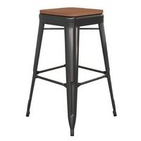 Alamont Home - Kai Indoor/Outdoor Backless Bar Stool with Poly Seat - Black/Teak