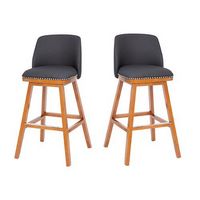 Alamont Home - Julia Transitional Fabric Barstool (Set of 2) - Charcoal Faux Linen/Walnut