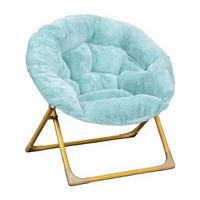 Alamont Home - Kids Folding Faux Fur Saucer Chair for Playroom or Bedroom - Dusty Aqua/Soft Gold