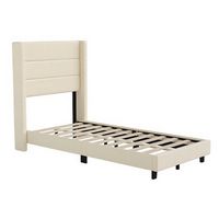 Alamont Home - Hollis Twin Size Upholstered Platform Bed with Wingback Headboard - Beige