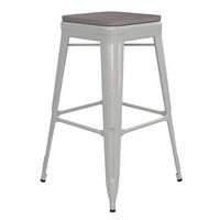 Alamont Home - Kai Indoor/Outdoor Backless Bar Stool with Poly Seat - White/Gray