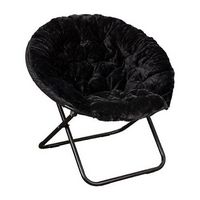 Flash Furniture - Folding XL Faux Fur Saucer Chair for Dorm or Bedroom - Black/Black