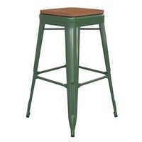 Alamont Home - Kai Indoor/Outdoor Backless Bar Stool with Poly Seat - Green/Teak