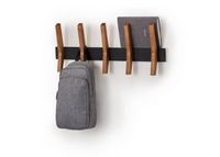 TRINITY - DRAKESTONE | Mid-Century Coat Rack w/ 5 Wooden Hooks | - Black