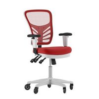 Alamont Home - Mid-Back Ergonomic Multifunction Mesh Chair with Polyurethane Wheels - Red Mesh/Wh...