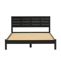 Walker Edison - Minimalist Slatted Solid Wood Low Queen Bedframe - Black