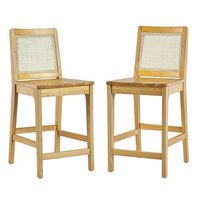 Walker Edison - Contemporary Rattan Back Inset Wood Counter Stool (2-Piece Set) - Natural