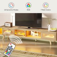 Bestier 70" LED TV Stand Mid-Century Modern Gaming Entertainment Center with Sliding Glass Door -...