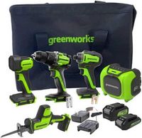 Greenworks - 24V 5 Tool Combo Kit - Drill, Impact Driver, Recip Saw, Light, Bluetooth Speaker, 2A...