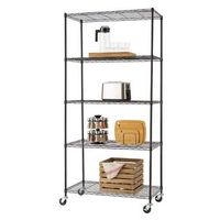 TRINITY - BASICS 5-Tier |36x18x72| Wire Shelving | NSF | w/ Wheels | - Black