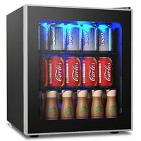 Costway - 60 Can Beverage Refrigerator Beer Wine Soda Drink Cooler Mini Fridge Glass Door - Black