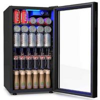 Costway - 120 Can Beverage Refrigerator Beer Wine Soda Drink Cooler Mini Fridge - Black