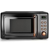 Costway - 0.7Cu.ft Retro Countertop Microwave Oven 700W LED Display Glass Turntable - Rose Gold